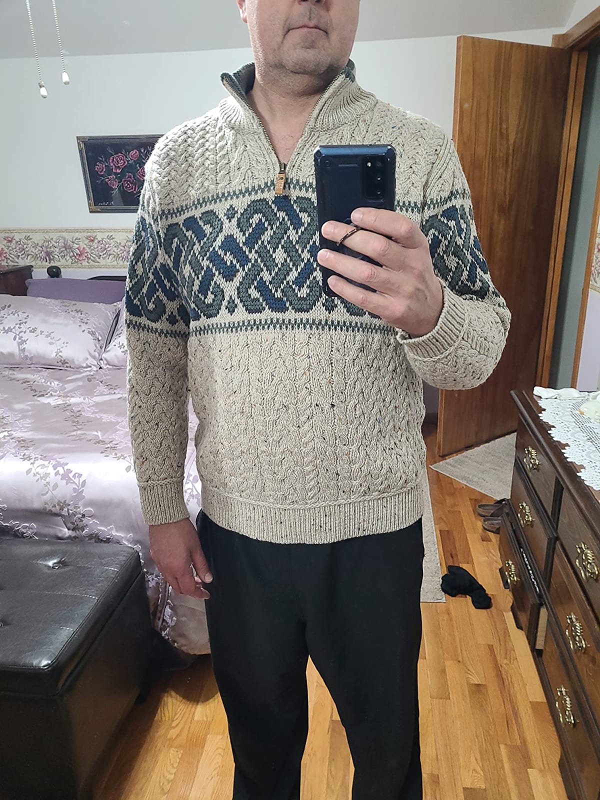 Men's Irish Cable Knit Half Zip Jacquard Sweater (100% Merino Wool) customer photo 1