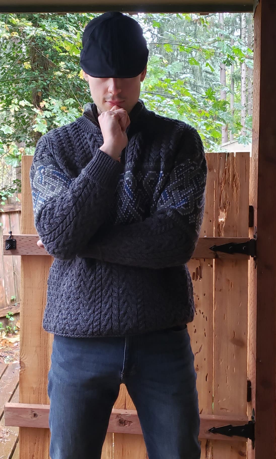Men's Irish Cable Knit Half Zip Jacquard Sweater (100% Merino Wool) customer photo 2
