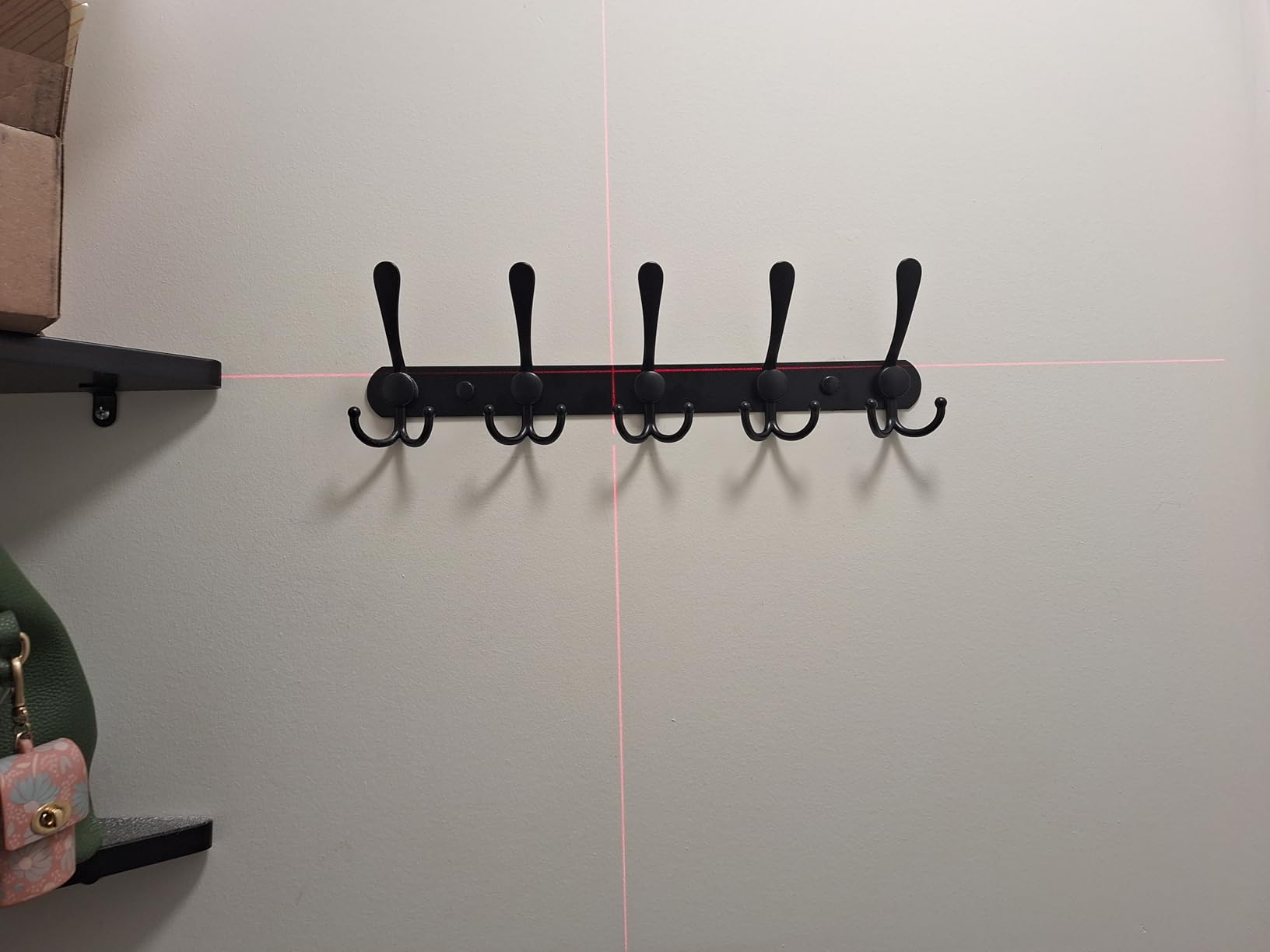Dseap Coat Rack Wall Mounted - 5 Tri Hooks, Heavy Duty, Stainless Steel, Metal Coat Hook Rail for Coat Hat Towel Purse Robes Mudroom Bathroom Entryway (Black, 2 Packs) customer photo 2