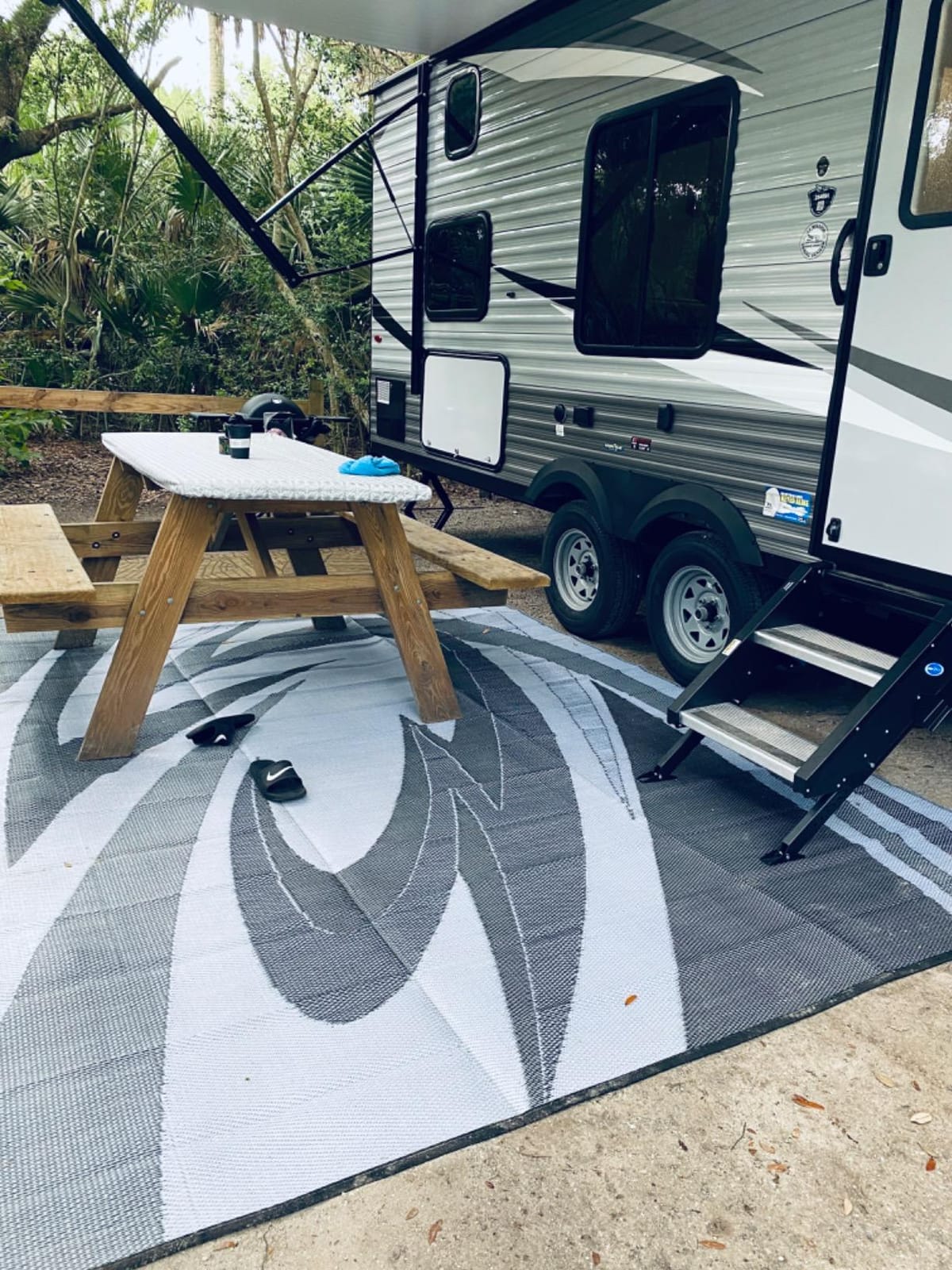 EEZ RV Products 9'x18' GW Heavy Duty Reversible/Durable Outdoor Patio/RVing Mats (9ft x 18ft Grey) Come with Large Storage Bag & 6 Sets of Stakes and Washer customer photo 1