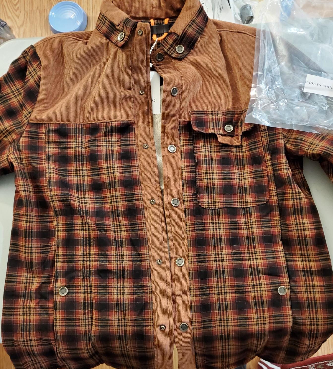 Flygo Men's Sherpa Lined Plaid Flannel Shirt Jacket Snap Button Warm Winter Jacket with Pockets customer photo 2