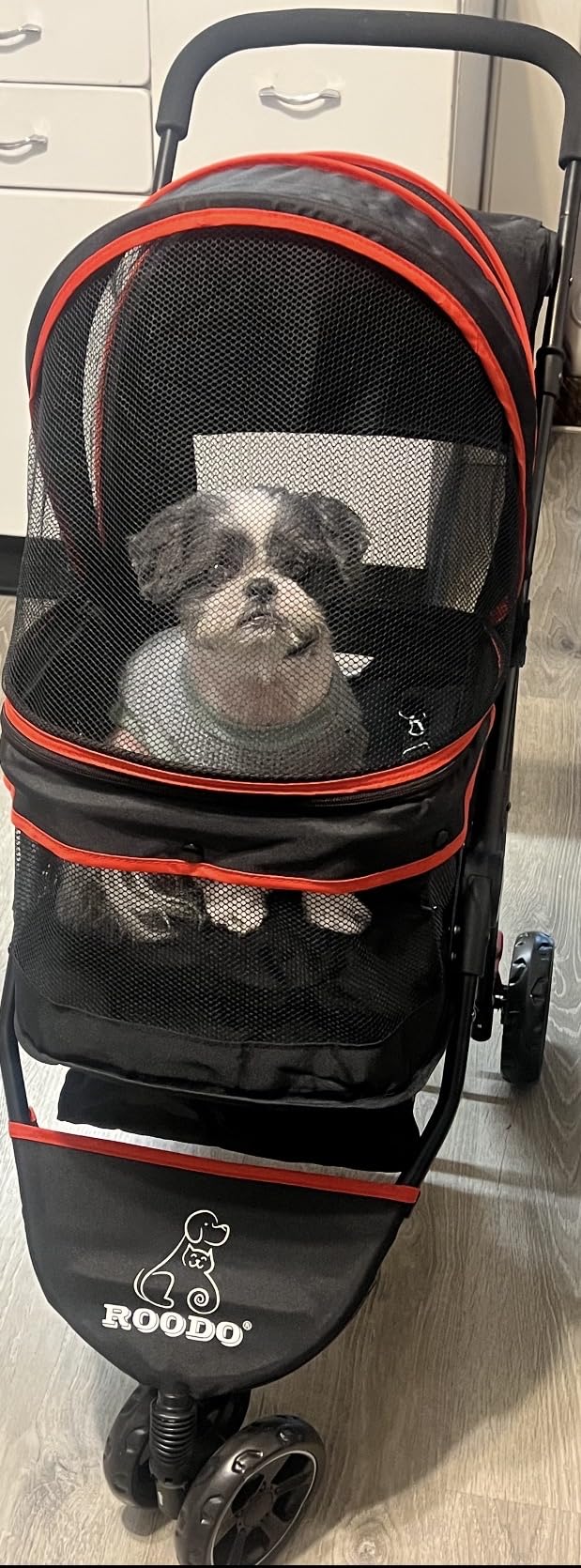 ROODO Escort 3 Wheel Dog Cat Pet Stroller for Small/Medium Dogs Cats Best Lightweight Foldable Portable Compact Jogger All Terrain Travel Pet Gear System Puppy Doggie Bunny Kitty Stroller (Grey) customer photo 2