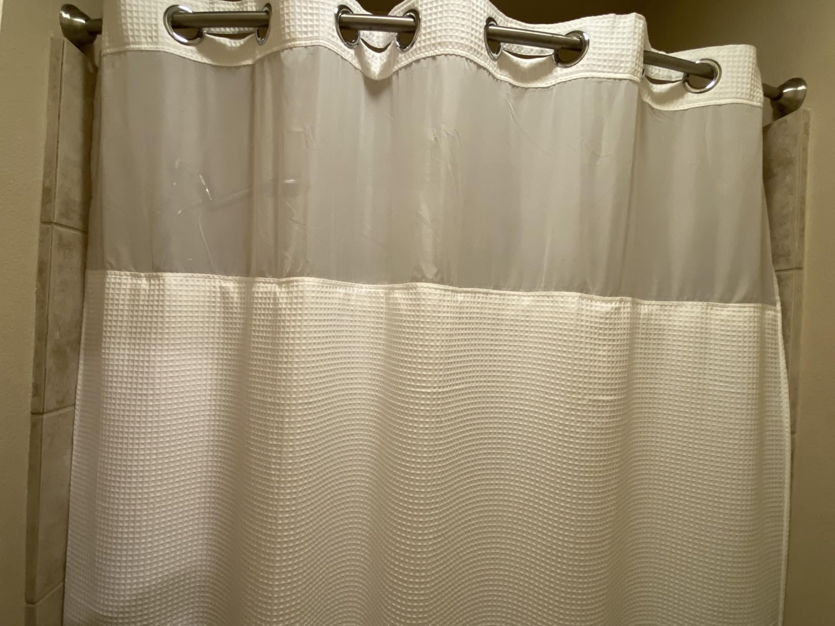 River Dream White Cotton Blend Fabric Shower Curtain Set with Liner, 71x74 | Waffle Weave, No Hook Needed, with Snap in Replacement Liner, Top Sheer Window, Hotel Quality Fabric for Bathroom customer photo 1