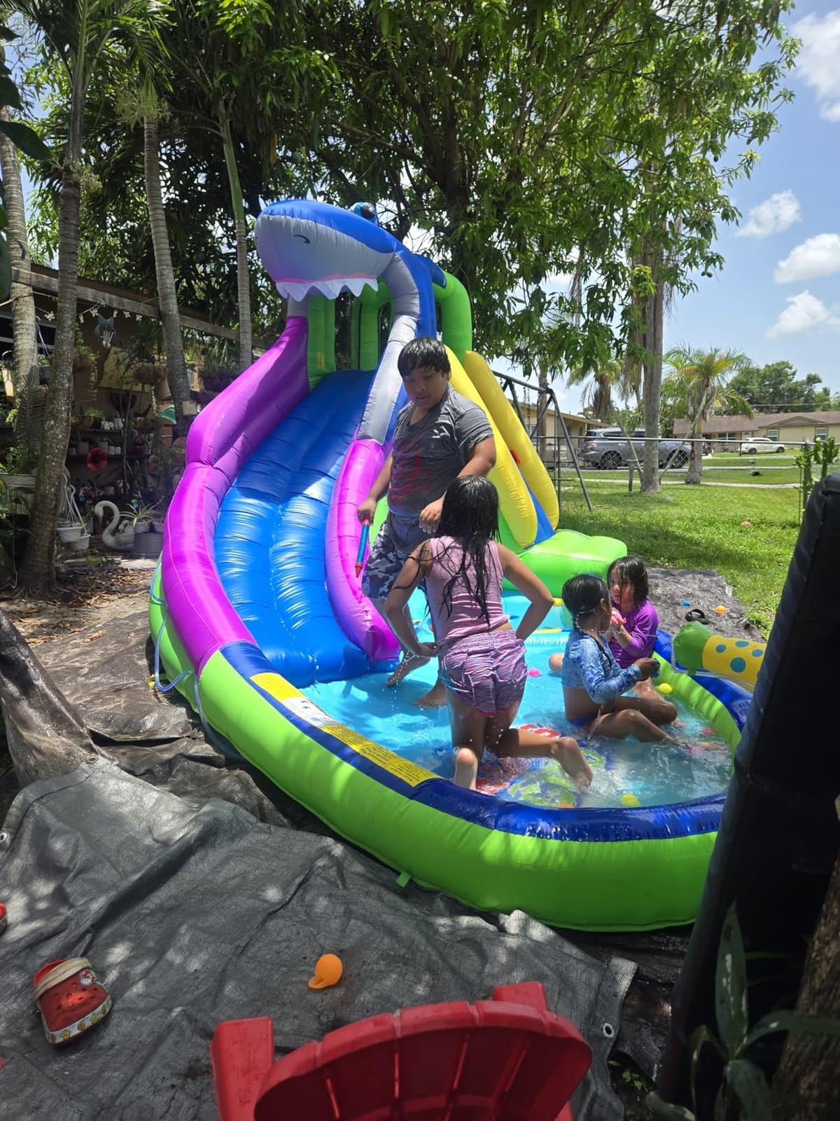 ACTION AIR Inflatable Water Slide, Shark Bounce House with Slide for Wet and Dry, Playground Sets for Kids Backyard, Water Spray & Water Pool customer photo 1