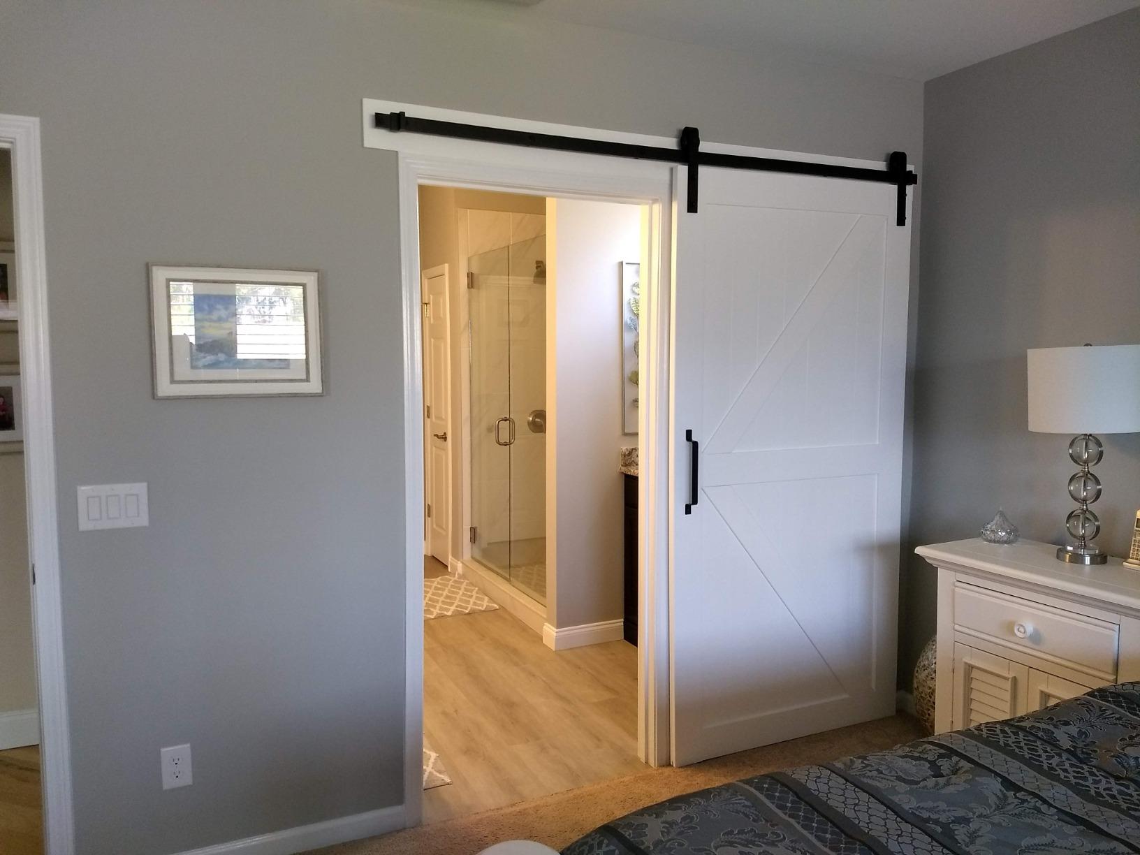 SmartStandard 36in x 84in Sliding Barn Wood Door Pre-Drilled Ready to Assemble, DIY Unfinished Solid Spruce Wood Panelled Slab, Interior Single Door Only, Natural, K-Frame (Fit 6FT-6.6FT Rail) customer photo 2