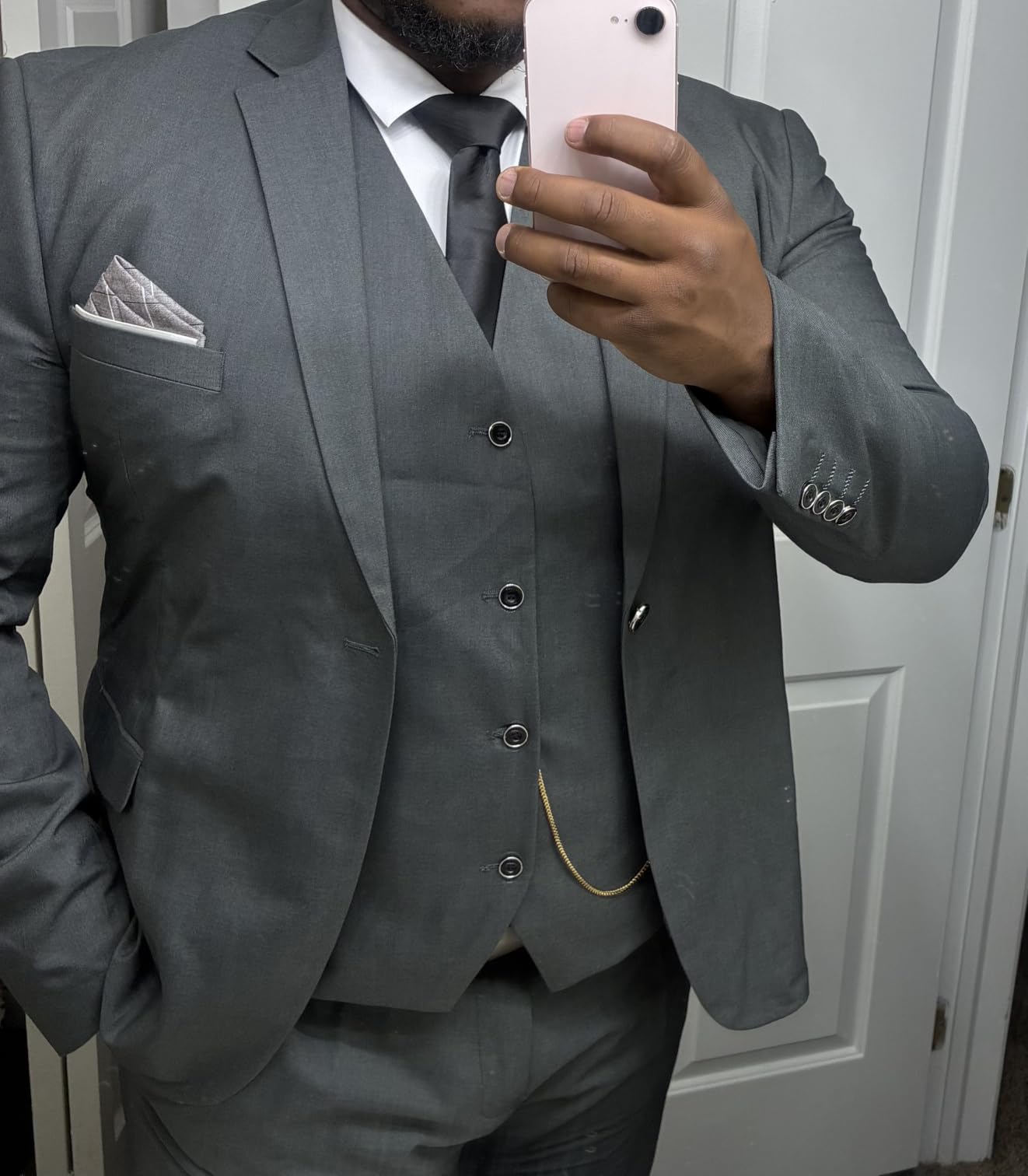 Men's 3 Piece Suit Set with Tie, One Button Slim Fit Solid Jacket Vest Pants, Prom Party Wedding Business Suits for Men customer photo 1