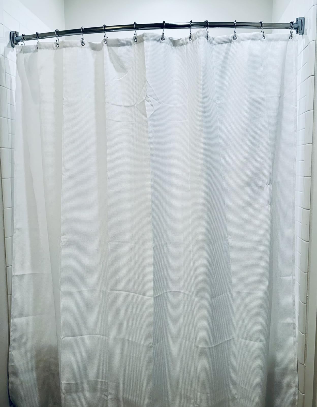 AmazerBath White Shower Curtain Fabric, Waffle Shower Curtains for Bathroom, Cloth Shower Curtain Heavy Duty, Thick Bathroom Shower Curtains Hotel Quality, Premium Polyester, 72x72 Inches customer photo 1