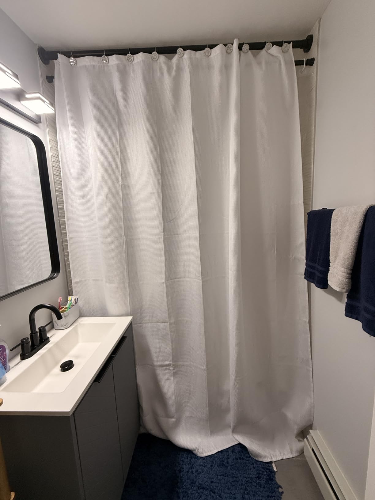 AmazerBath White Shower Curtain Fabric, Waffle Shower Curtains for Bathroom, Cloth Shower Curtain Heavy Duty, Thick Bathroom Shower Curtains Hotel Quality, Premium Polyester, 72x72 Inches customer photo 2