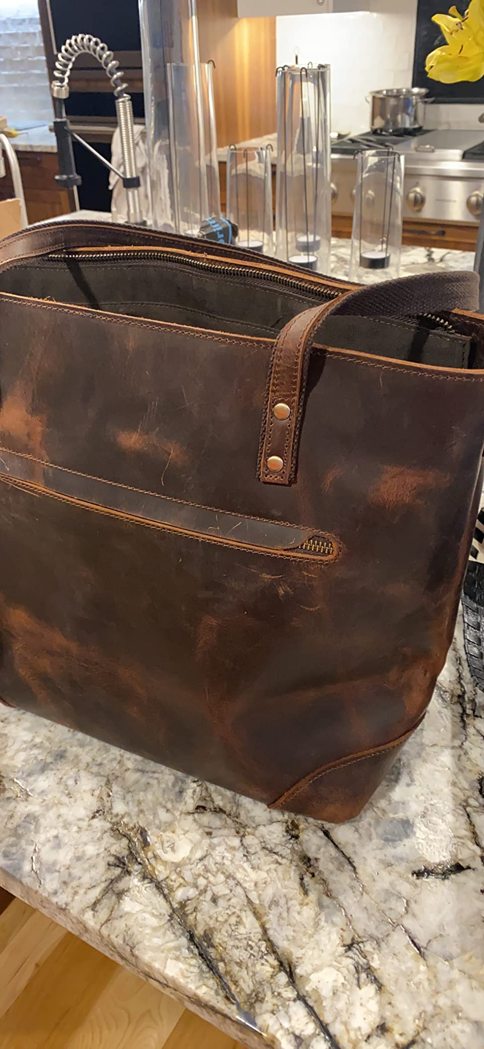 S-ZONE Vintage Genuine Leather Shoulder Bag Work Totes for Women Large | Top Grain Leather, Purse Handbag, Fits Laptop Documents, Luggage Sleeve, Multi Pockets, Work Travel Everyday customer photo 1