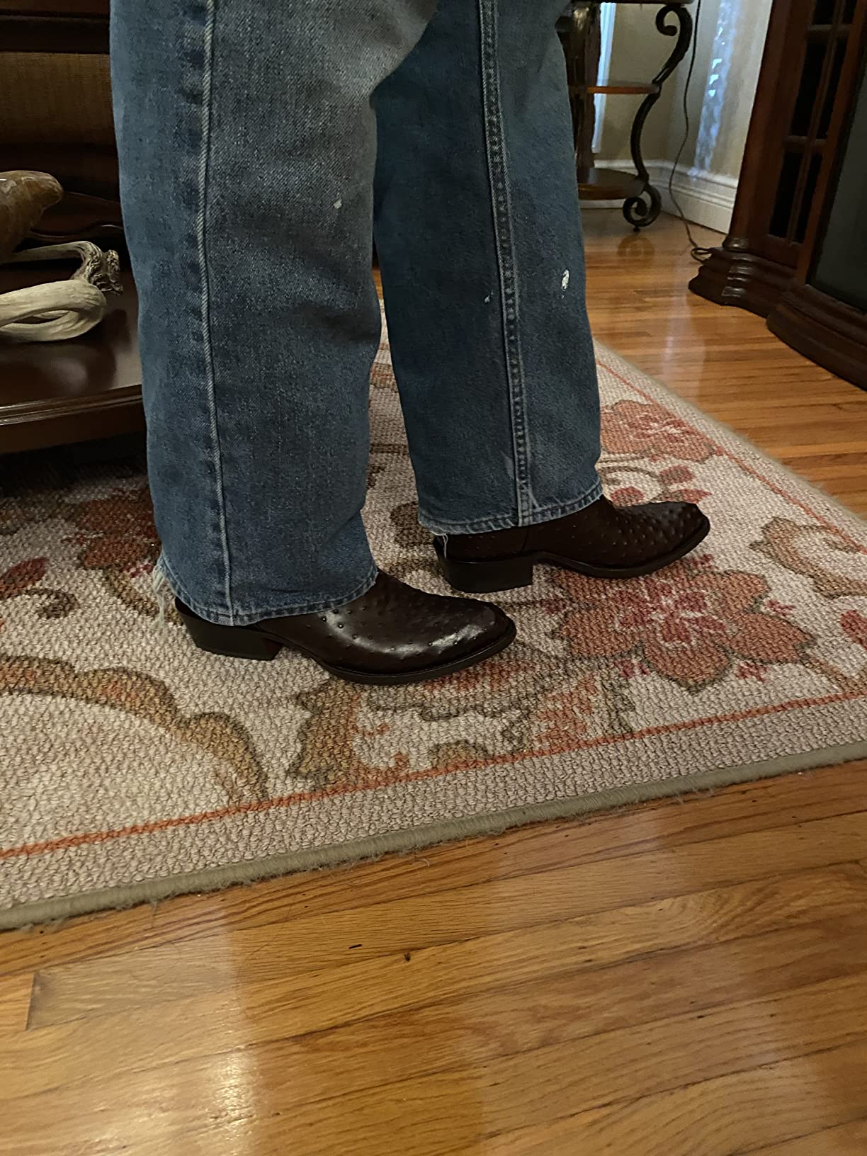 Soto Boots Men's Ostrich Print Cowboy Boots, Exotic Print Men's Cowboy Boots, Western Boots For Men H7002 customer photo 2