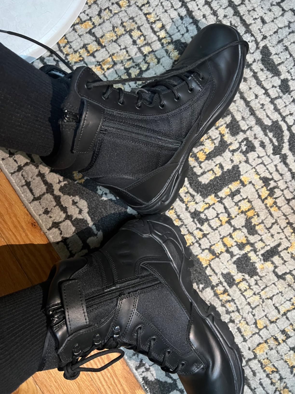 NORTIV 8 Men's Side Zipper Military Tactical Work Boots Leather Motorcycle Combat Boots Non-slip Sole customer photo 2
