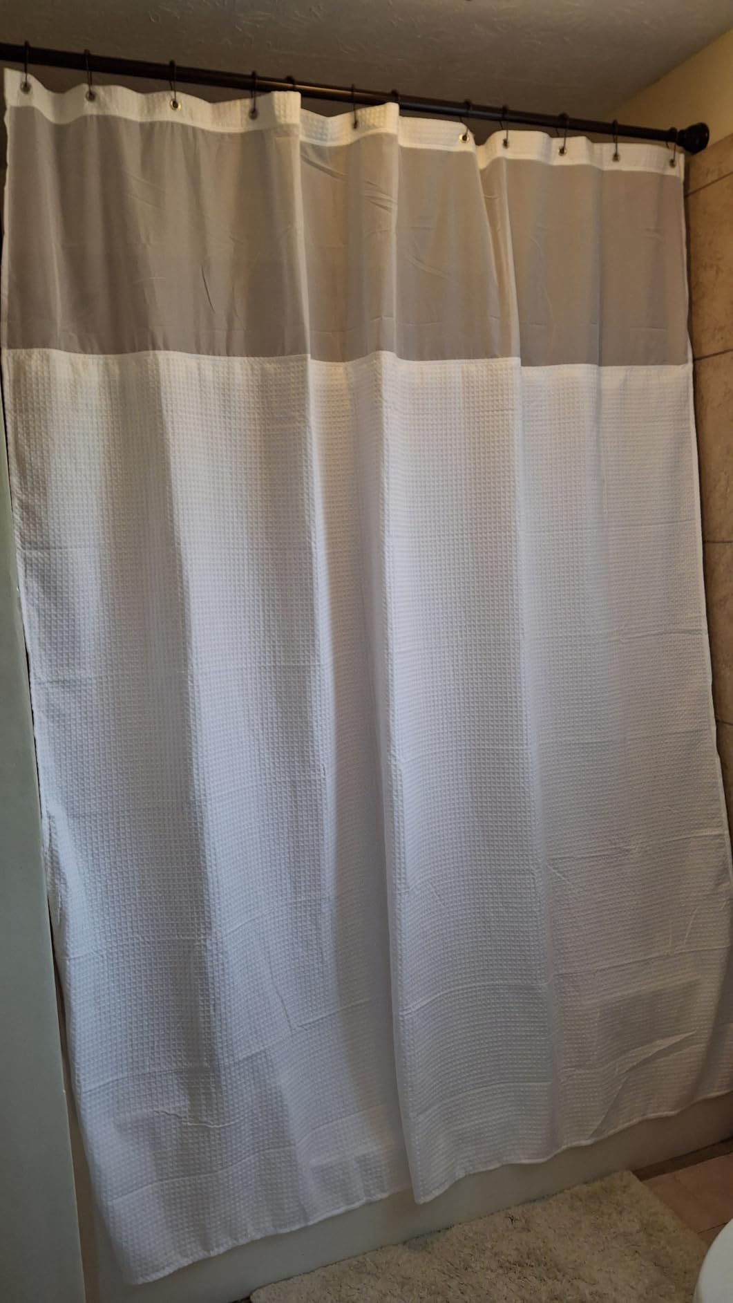 Barossa Design Hotel Style Cotton Shower Curtain with Snap-in Liner White | Cotton Blend, Honeycomb Waffle Weave, Fabric Snap on/off Liner, Water Repellent, Mesh Window, Machine Washable, Standard Size customer photo 1