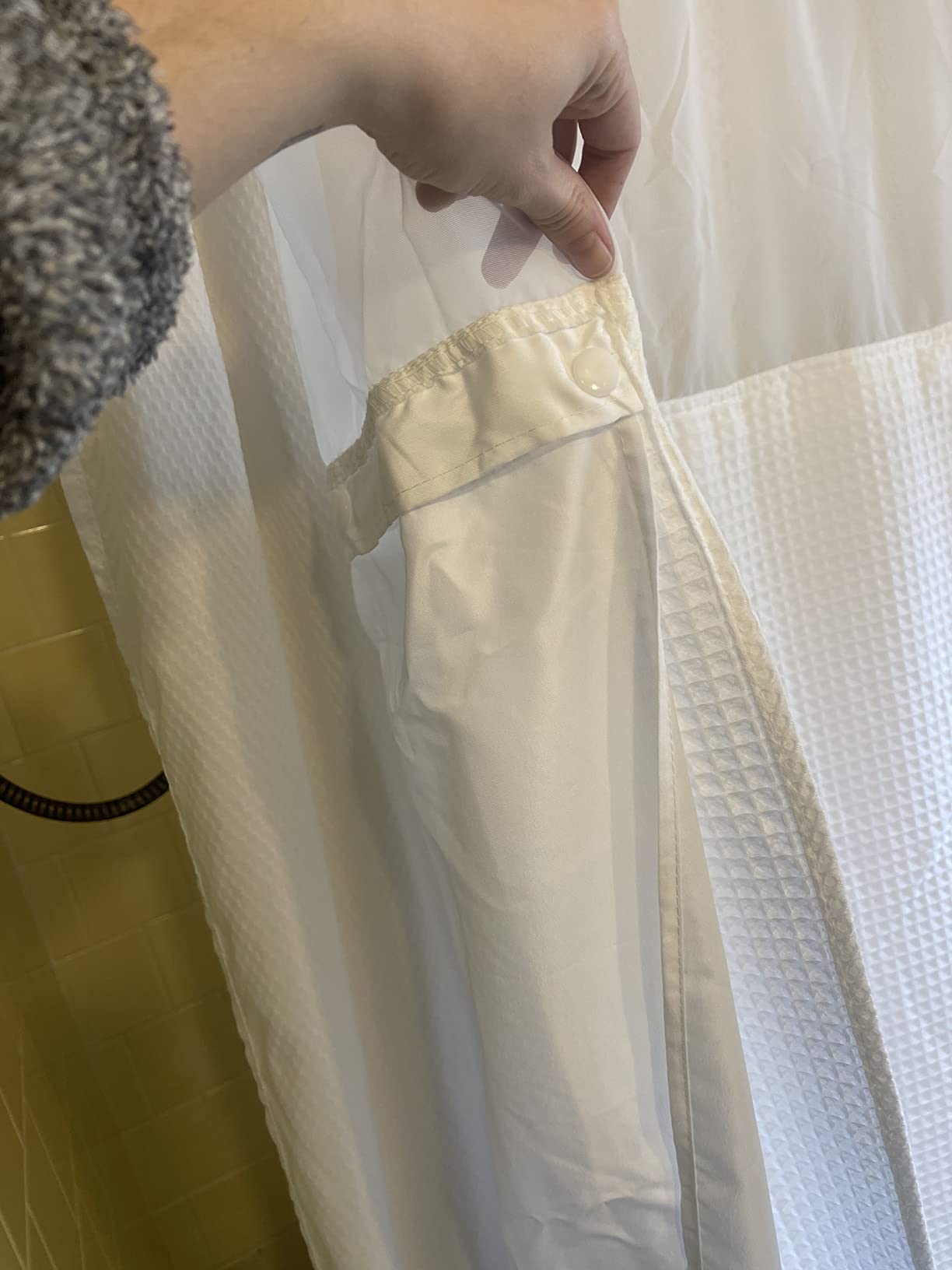 Barossa Design Hotel Style Cotton Shower Curtain with Snap-in Liner White | Cotton Blend, Honeycomb Waffle Weave, Fabric Snap on/off Liner, Water Repellent, Mesh Window, Machine Washable, Standard Size customer photo 2