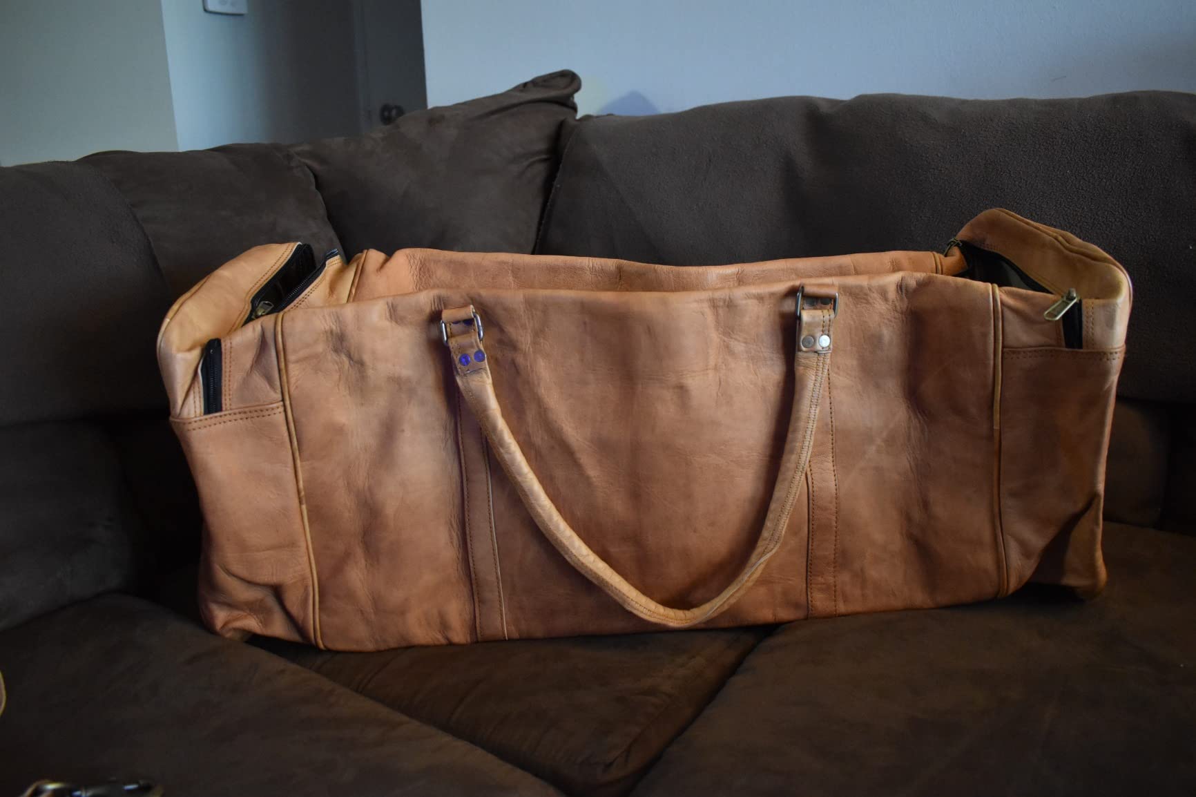 32 Inch Large Leather Duffle Bag for Men, Travel Holdall Gym Bag customer photo 1