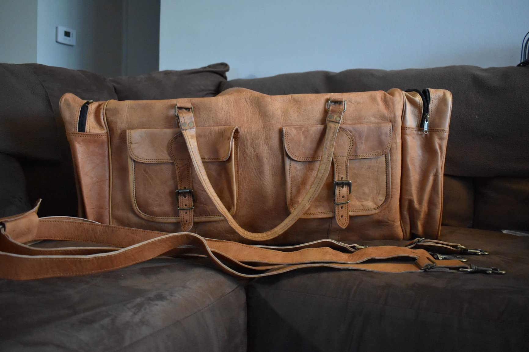 32 Inch Large Leather Duffle Bag for Men, Travel Holdall Gym Bag customer photo 2