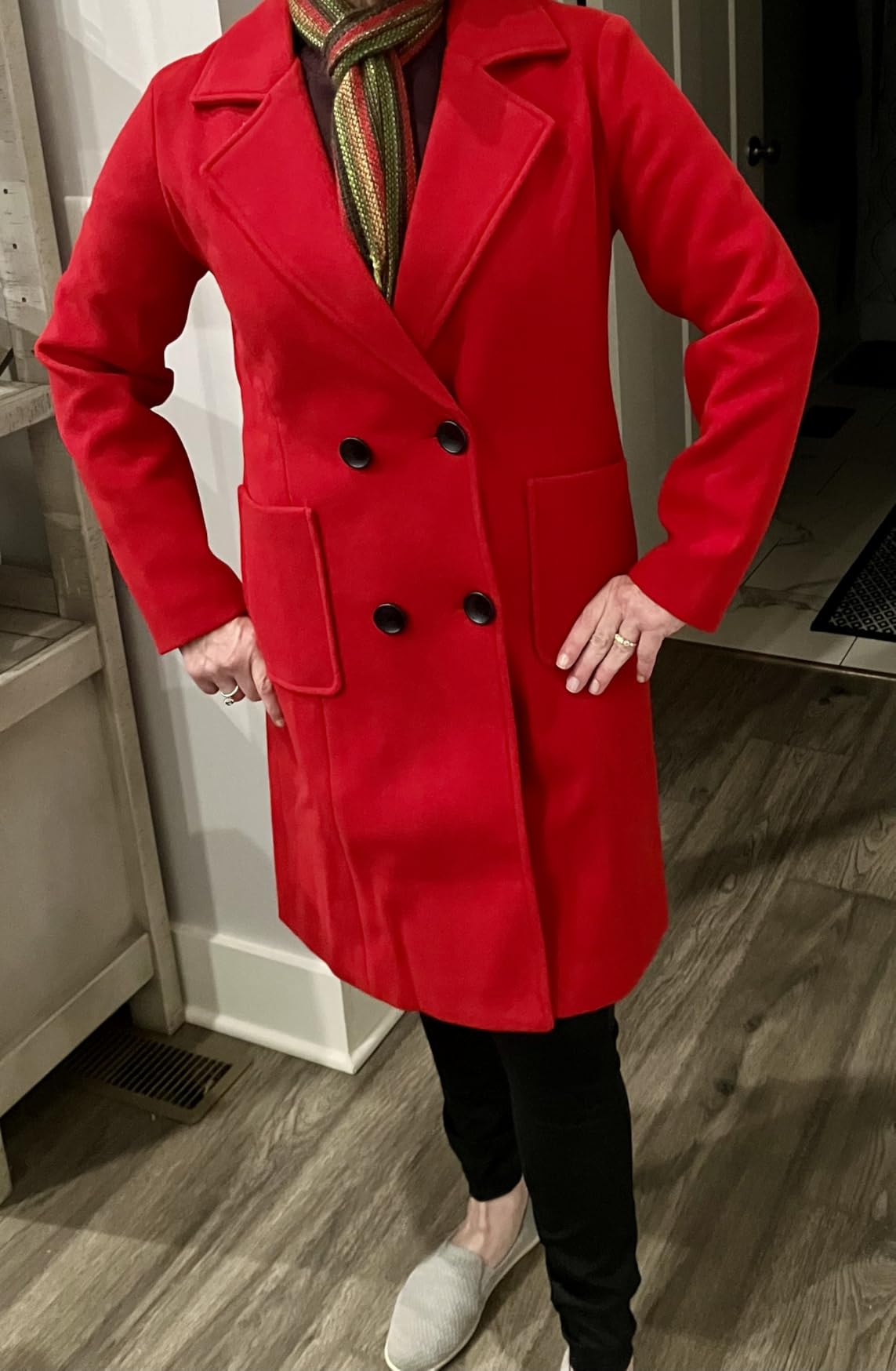 chouyatou Women Elegant Notched Collar Double Breasted Wool Blend Over Coat customer photo 2