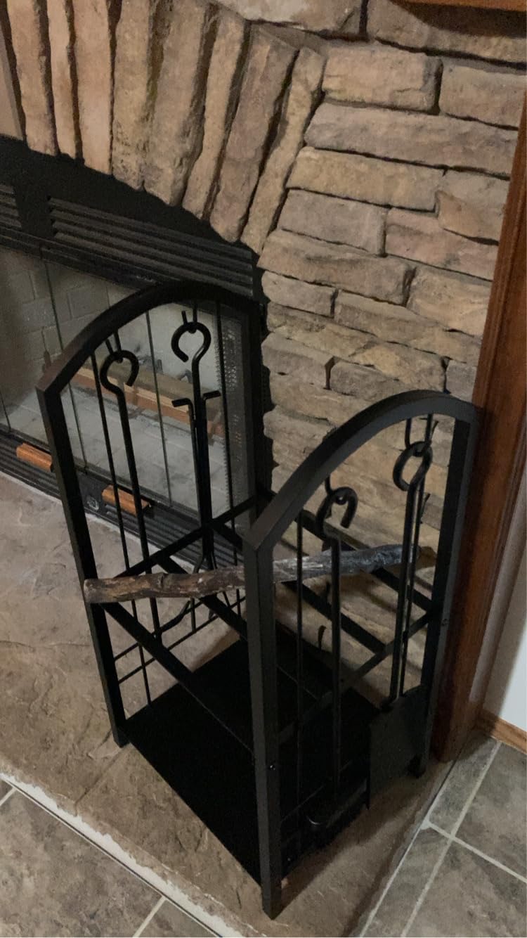 Fire Beauty Fireplace Firewood Log Rack 5-Piece Storage Logs Holder with Tools Set with 4 Tools Set Fireside Holders Wood Lumber Storage Stacking Black customer photo 2