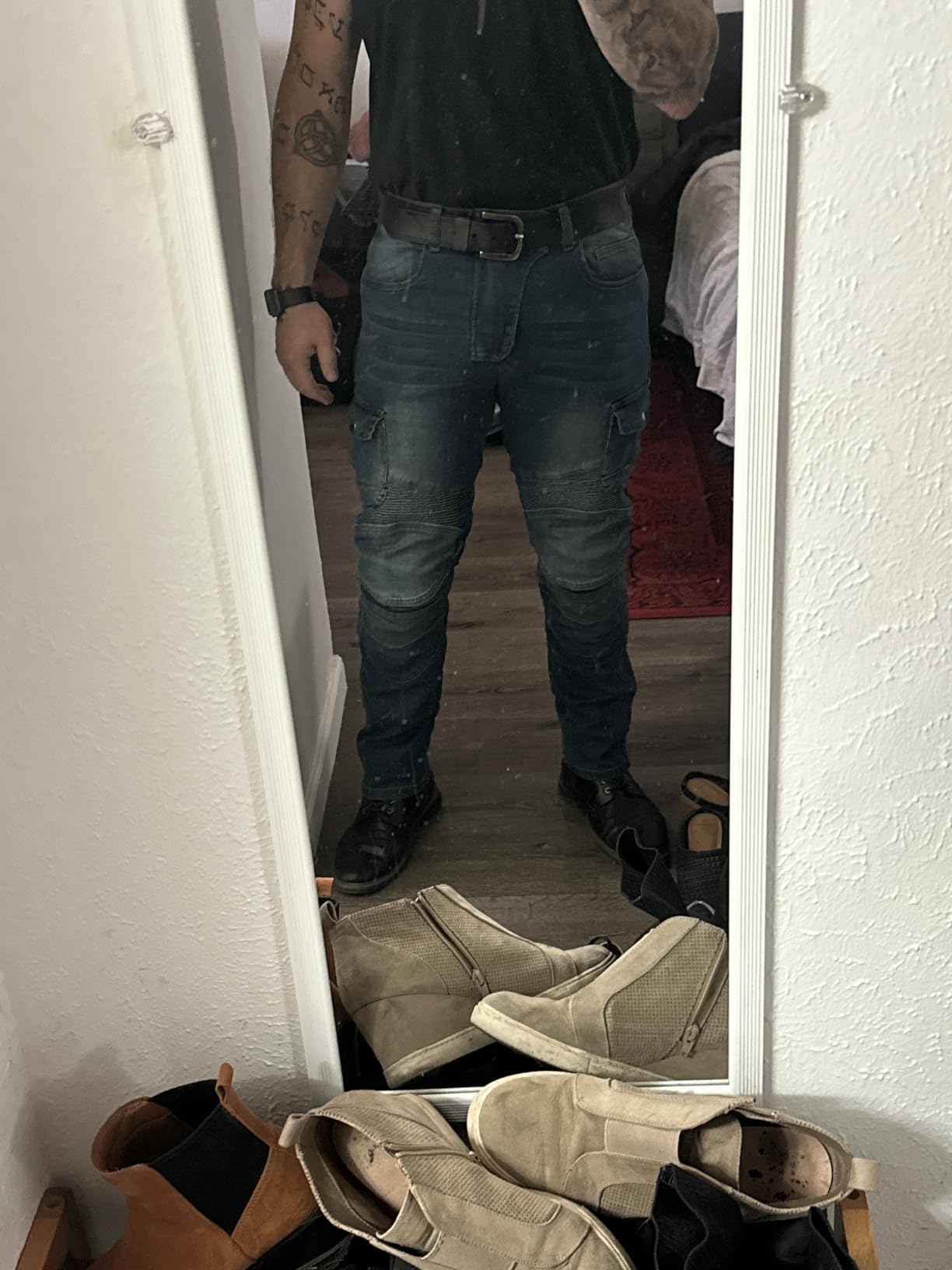 Motorcycle Pants & Jeans CE Level2 Armor for Men & Women | EU EN1621-1 Detachable Pads, Durable Stretch Denim, All-season customer photo 2