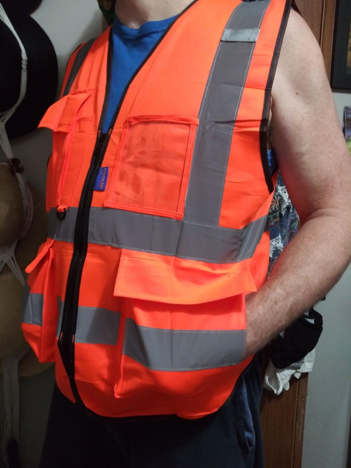 A-SAFETY ANSI/ISEA Standard Class 2 Hi-Vis Vest, Mic Tabs, Zip, Yellow, XL | Yellow XL Class 2 safety vest with 7 pockets, black front zipper and reflective strips for surveying; for men and women. customer photo 1