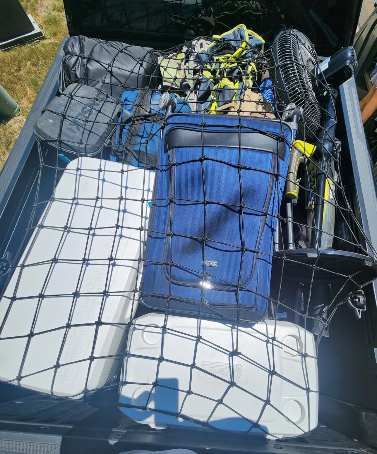 Cargo Net for Pickup Truck Bed - Truck Bed Net with 12 Metal Carabiners | Double thick heavy duty bungee mesh accessory with strap hooks 4'x6', stretches to 8'x12' customer photo 2