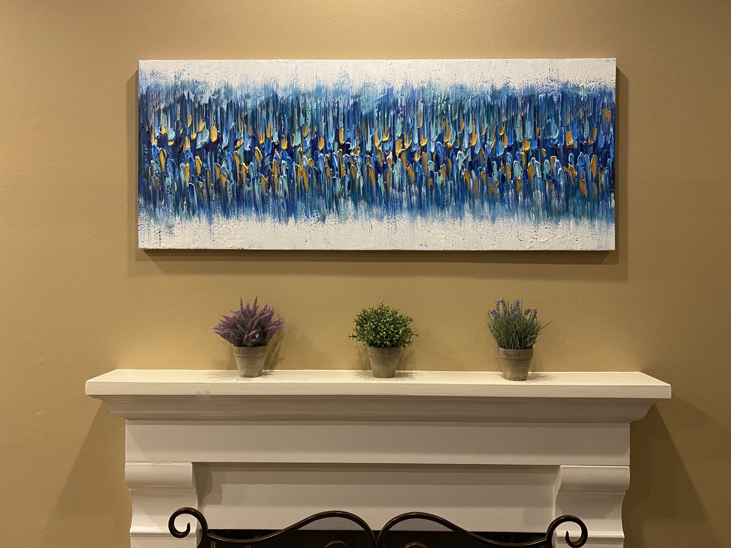 AMEI 24x60in Hand Painted Abstract Textured Gold Blue Canvas Artwork | Acrylic Paintings, Multicolor Wall Art, Stretched&Framed, Ready to Hang customer photo 1