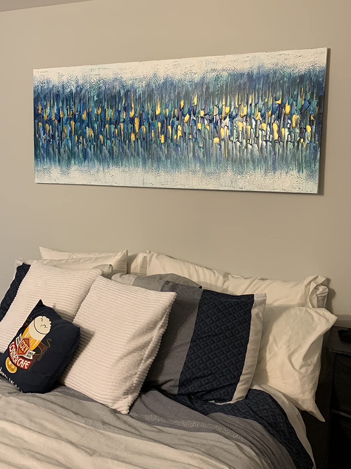 AMEI 24x60in Hand Painted Abstract Textured Gold Blue Canvas Artwork | Acrylic Paintings, Multicolor Wall Art, Stretched&Framed, Ready to Hang customer photo 2