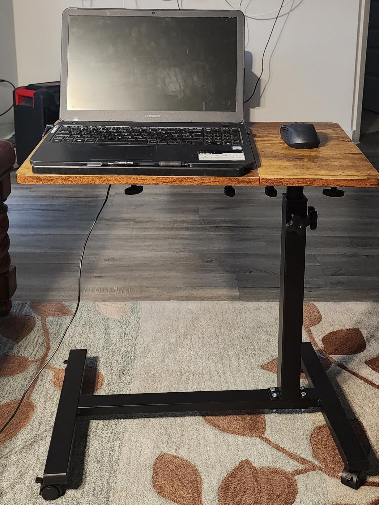 TigerDad Overbed Bedside Desk Mobile Rolling Laptop Stand Tilting Overbed Table with Wheels Height Adjustable Tray Table for Laptop Bed Sofa Side Table, Home & Hospital Use (Black) customer photo 1