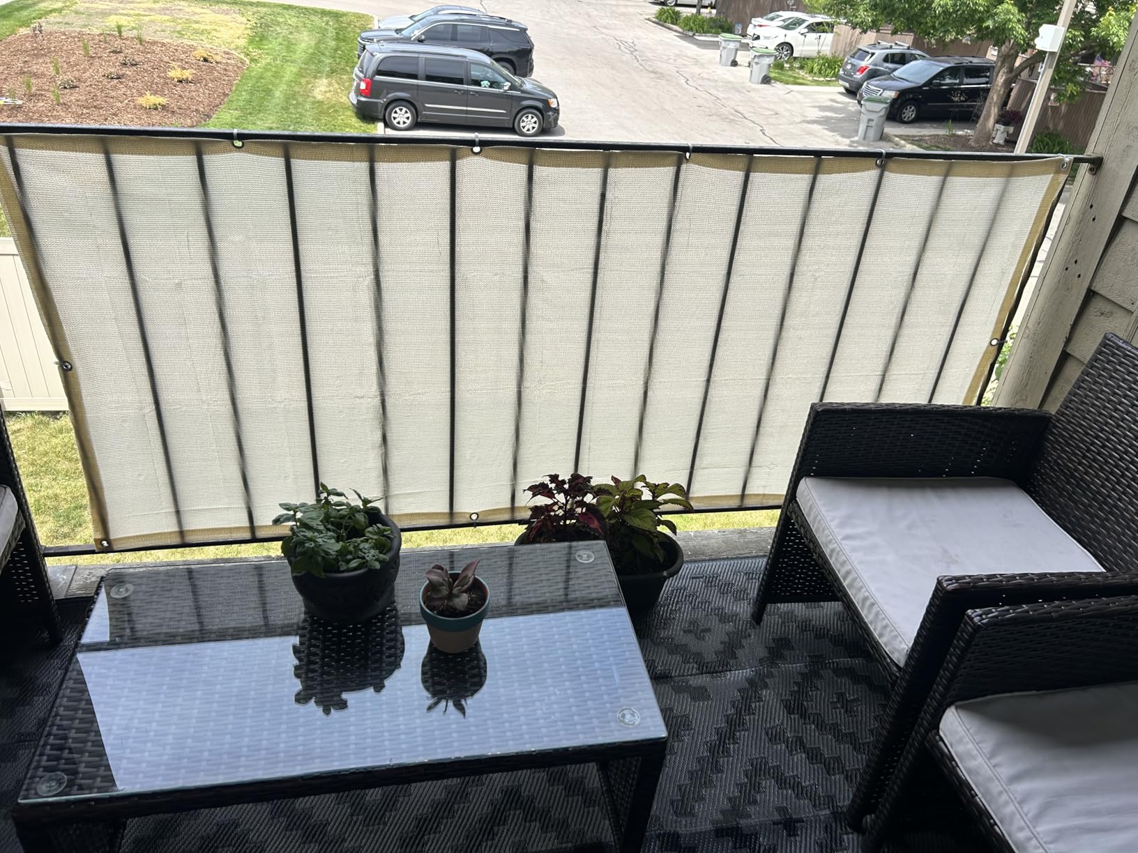 LOVE STORY 3' x 10' Balcony Privacy Screen Cover for Apartment, Dark Grey | HDPE Fabric, 95% UV Block, Fence Cover for Patio Deck, Railing Screen for Porch, Privacy Protective, Custom Size Available customer photo 2