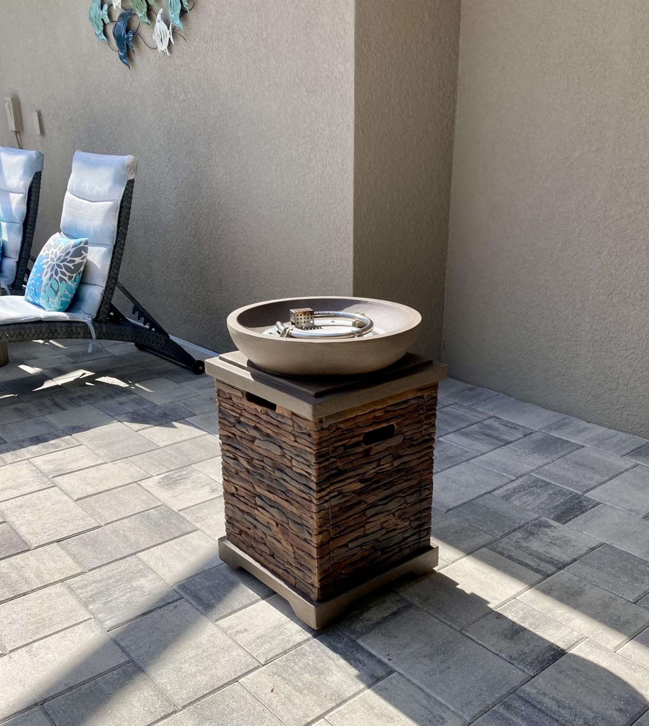 SUNBURY Outdoor Propane Fire Pit, Gas Fire Pit for Outside Patio, Stone Outdoor Fire Table Fire Column 40,000 BTU Propane Fire Tables Firepit Table w Lava Rocks, CSA Certified, Waterproof Cover customer photo 2