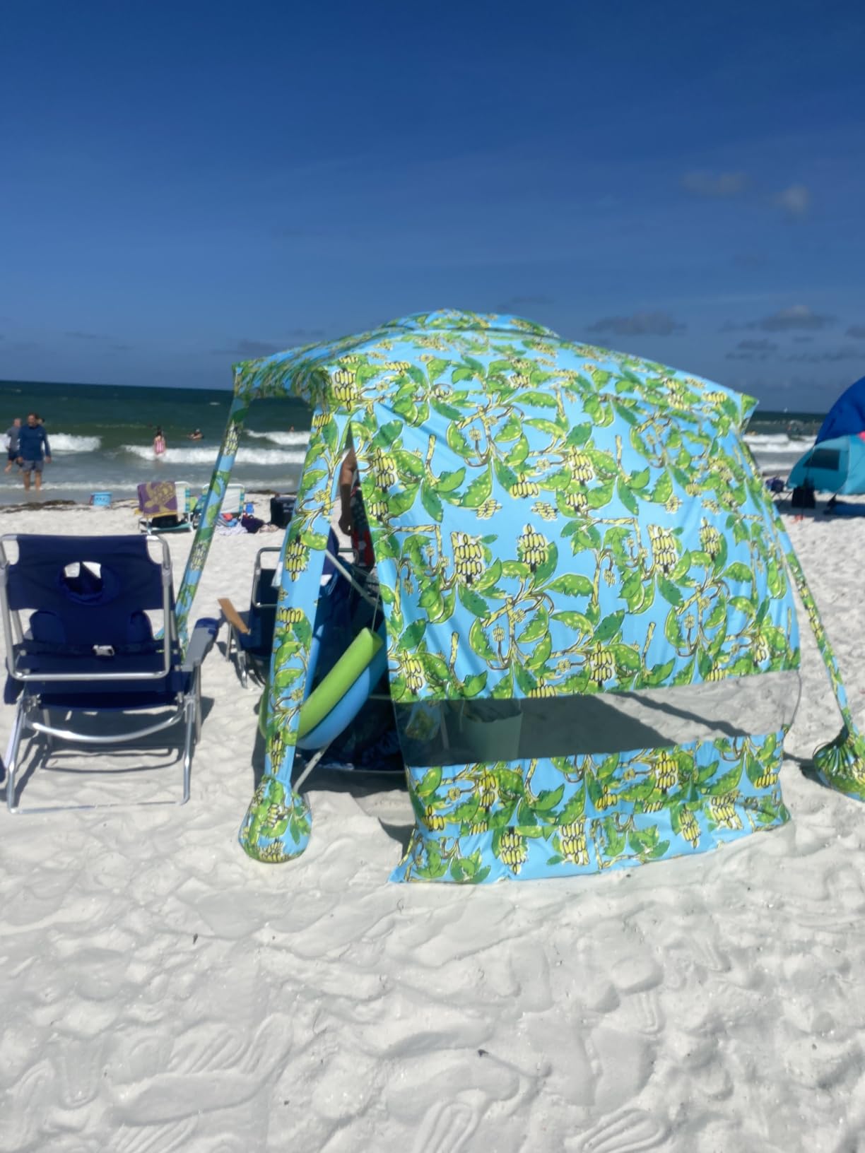 AMMSUN Beach Cabana, 6.5'×6.5' Beach Canopy, Easy Set up and Take Down, Cabana Tent with Sand Pockets, Instant Sun Shade with Side Wall, Coral Tropical customer photo 1