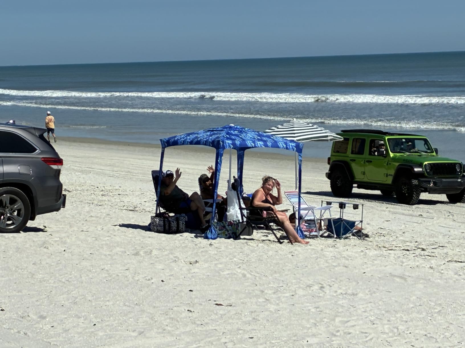 AMMSUN Beach Cabana, 6.5'×6.5' Beach Canopy, Easy Set up and Take Down, Cabana Tent with Sand Pockets, Instant Sun Shade with Side Wall, Coral Tropical customer photo 2