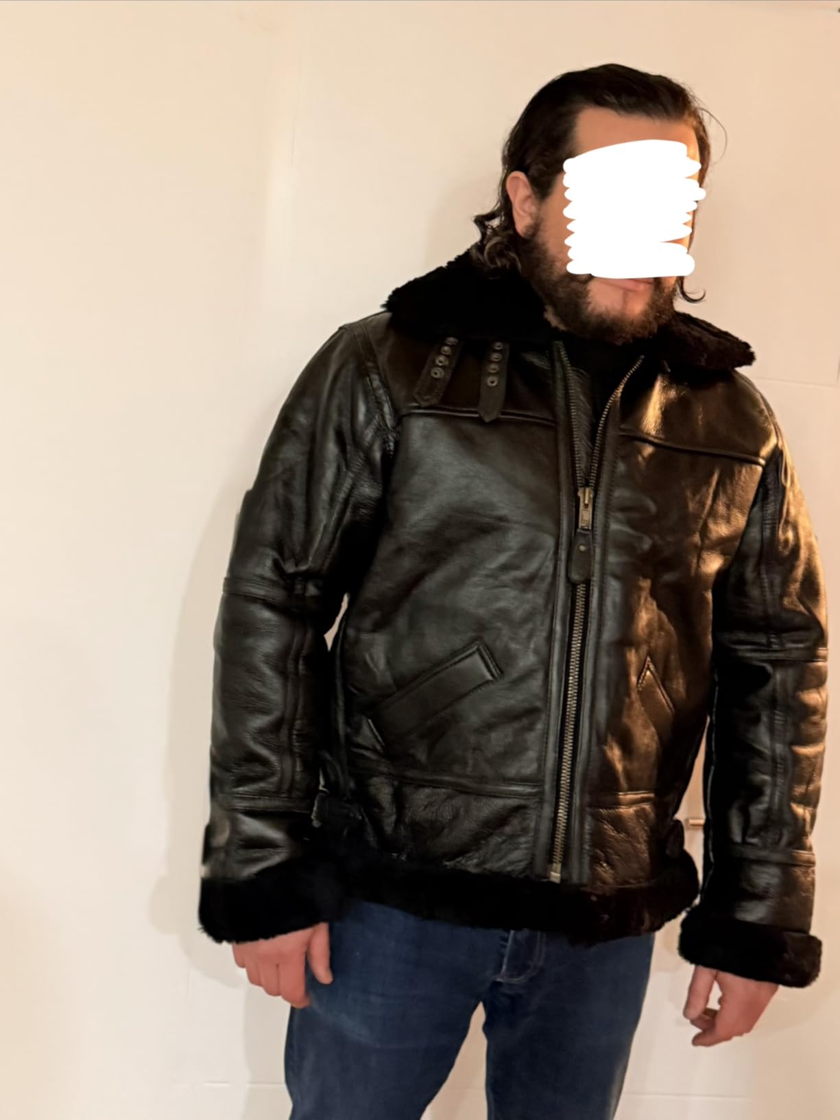 Men B3 Bomber Jacket Aviator Real Shearling B3 Bomber Sheepskin Jacket Winter Black customer photo 1