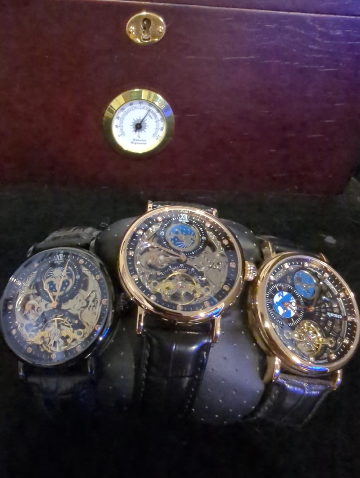 IK COLOURING Bestn Mens Luxury Skeleton Automatic Mechanical Wrist Watches Leather Moon Phrase Luminous Hands Self-Wind Watch customer photo 2