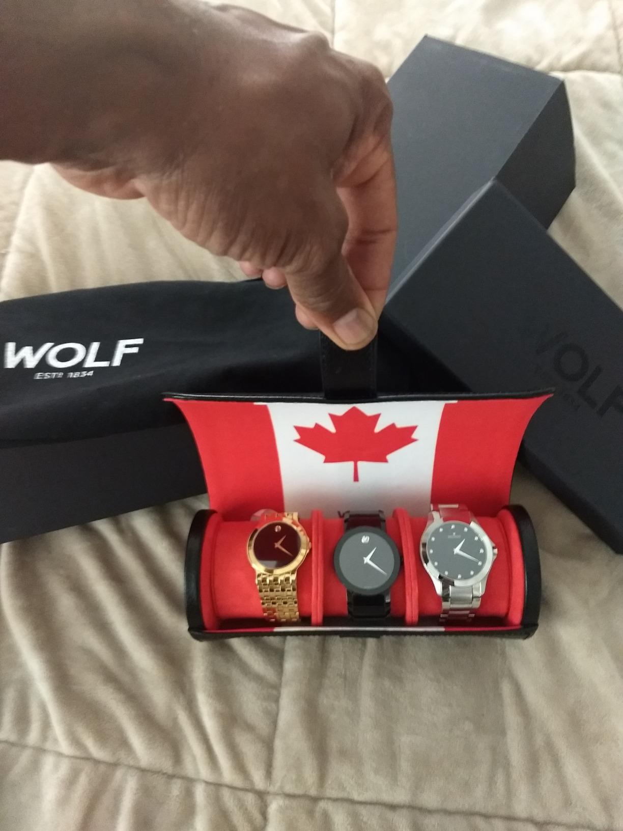 WOLF Heritage Watch Roll, Blake Black/Grey - Holds Up to Three Watches - Vegan Leather, Ultra-Suede Lining, Snap Closure - Includes Two Watch Guards customer photo 1