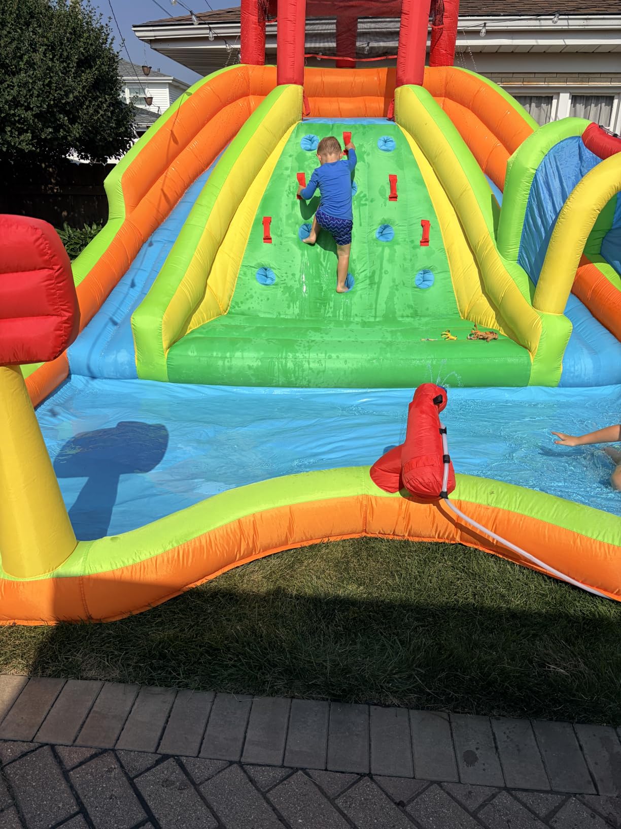 WELLFUNTIME Inflatable Water Double Slides Park, Bounce House with Arched Water Gun Spray, Jumping Castle with Air Blower customer photo 2