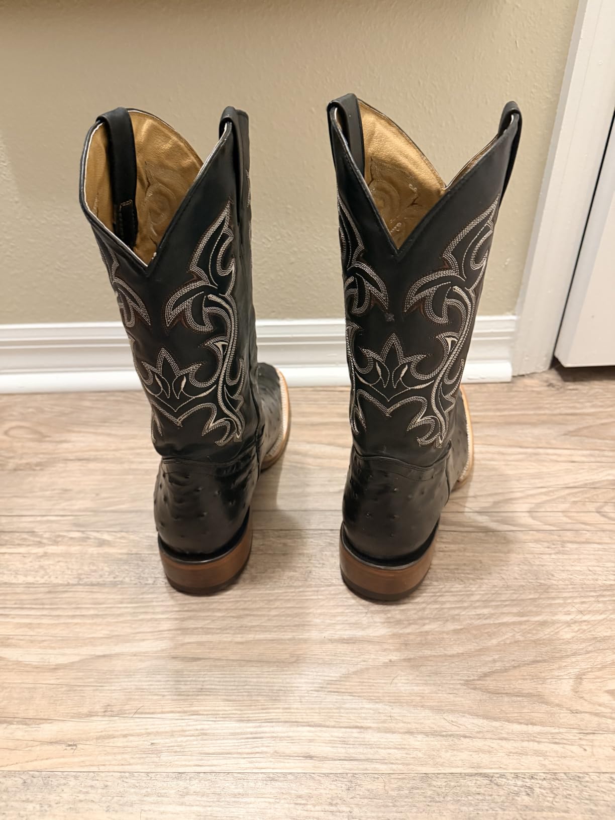 Western Shops Mens Genuine Cowhide Leather Quill Ostrich Print Western Cowboy Square Toe Rodeo Boots customer photo 1