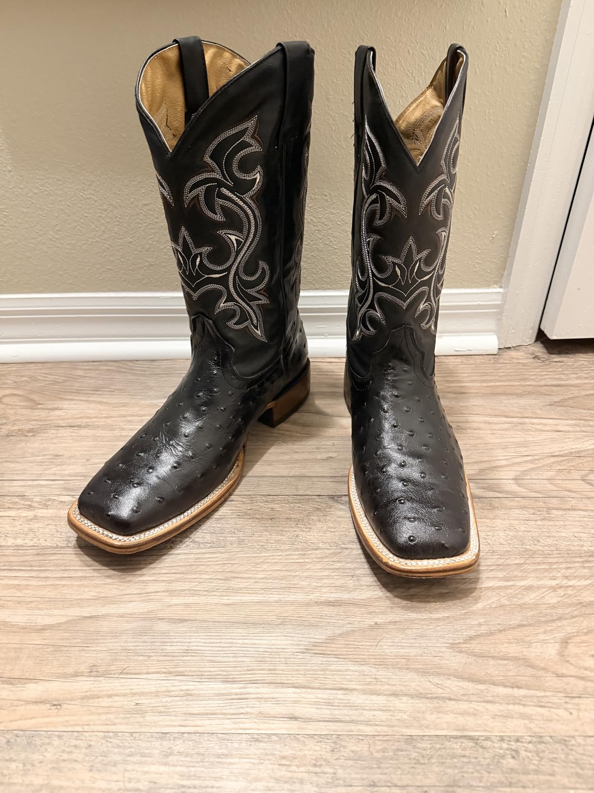 Western Shops Mens Genuine Cowhide Leather Quill Ostrich Print Western Cowboy Square Toe Rodeo Boots customer photo 2