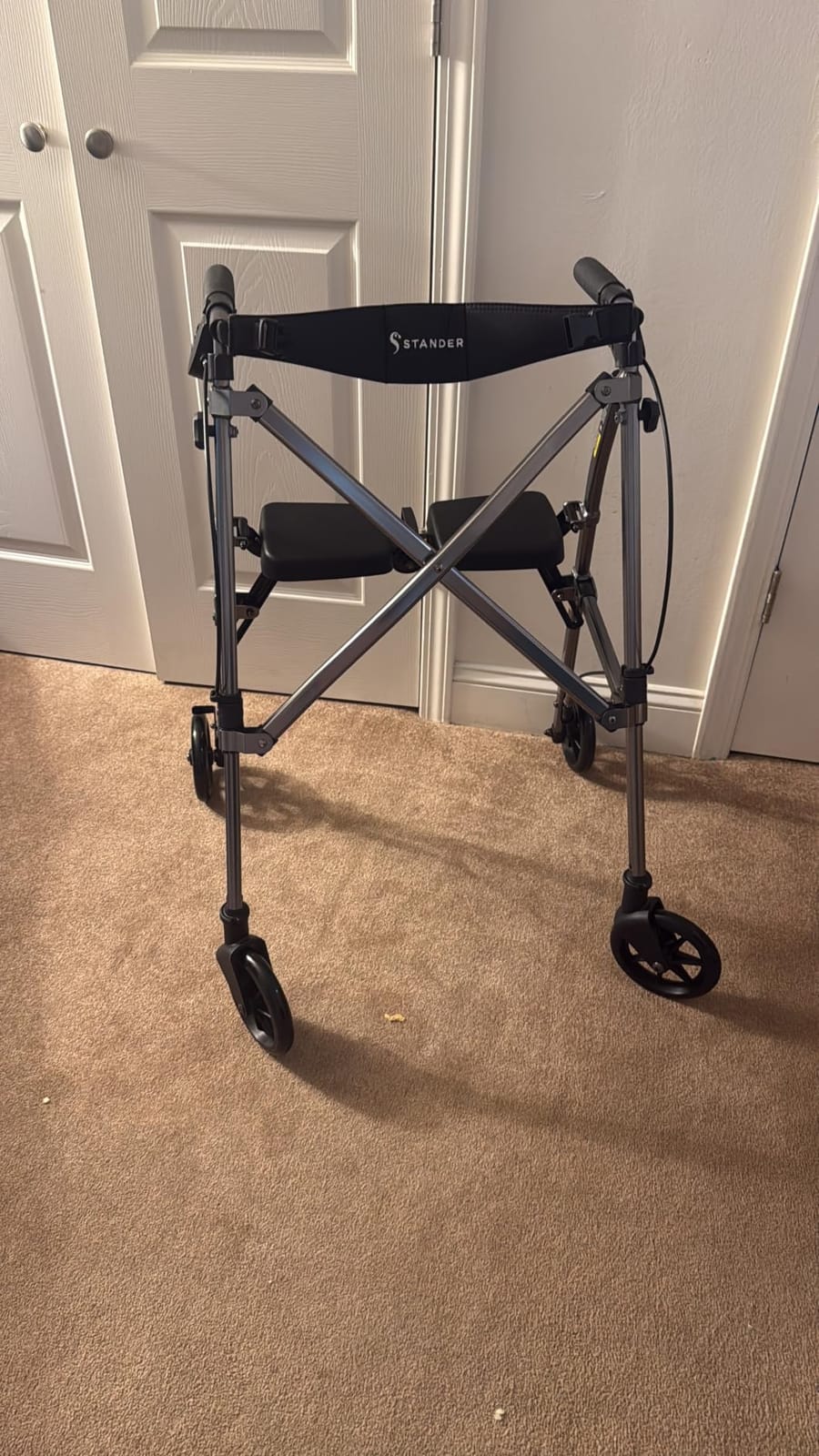 Stander Space Saver Rollator, Lightweight Folding Rolling Walker with Seat for Seniors & Adults, 4-Wheel Mobility Aid with 6-inch Wheels, Locking Brakes & Padded Seat with Backrest, Black Walnut customer photo 1