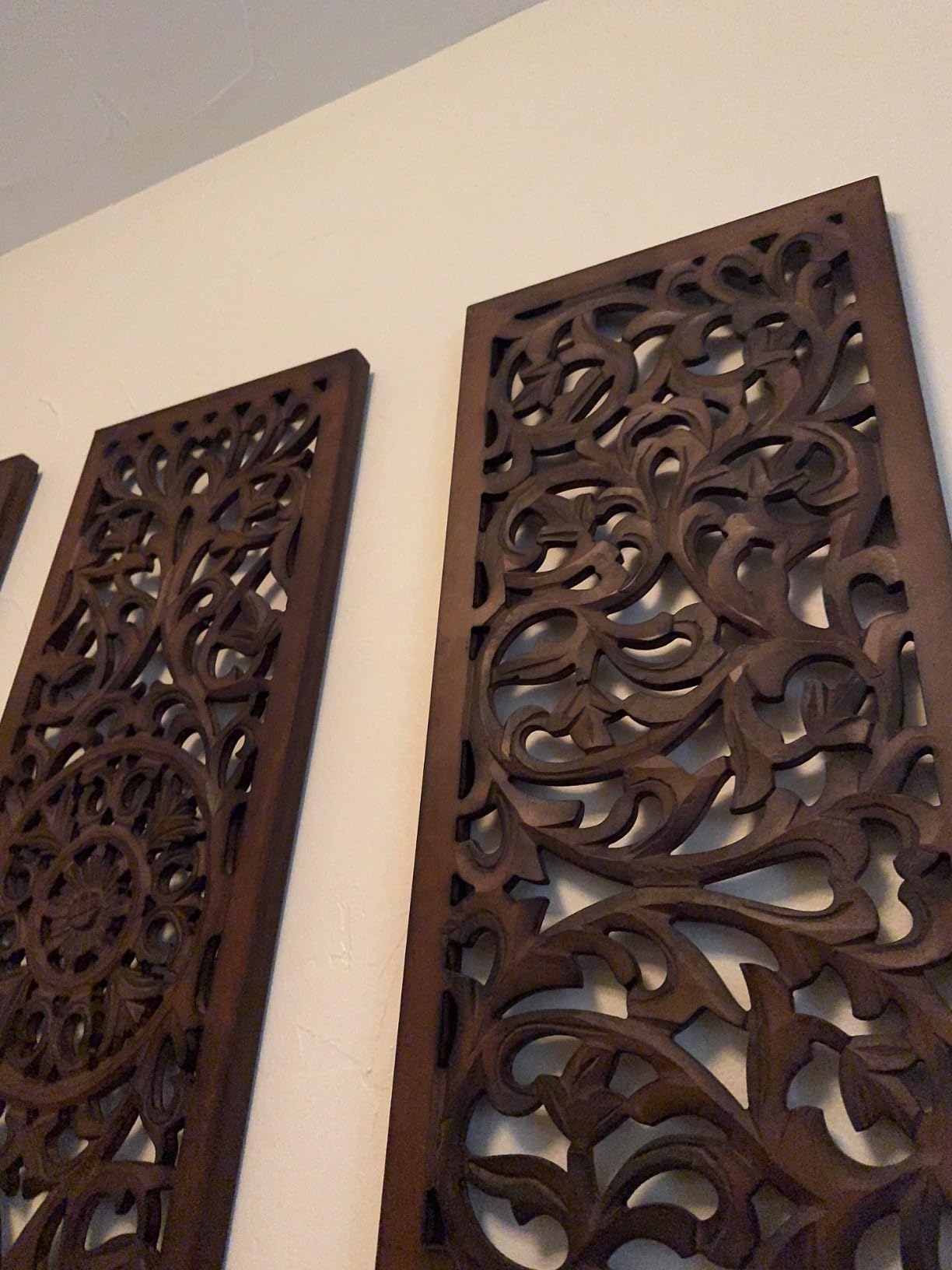 The Wooden Town Carved Wood Wall Art Set of 3, 36x12 Inch, Burnt Finish customer photo 1