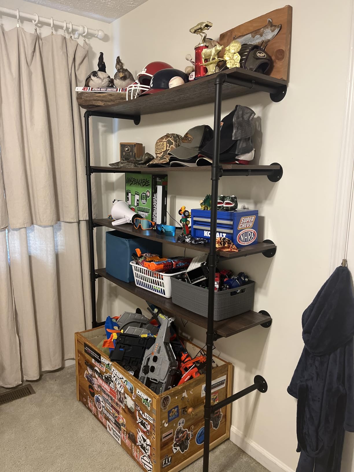 5 tier Industrial Wall Mount Iron Pipe Shelf Shelving Bracket Vintage Retro Ceiling Hung shelf DIY Open Bookshelf Storage for office Room Kitchen (2PcsX5Tier,70