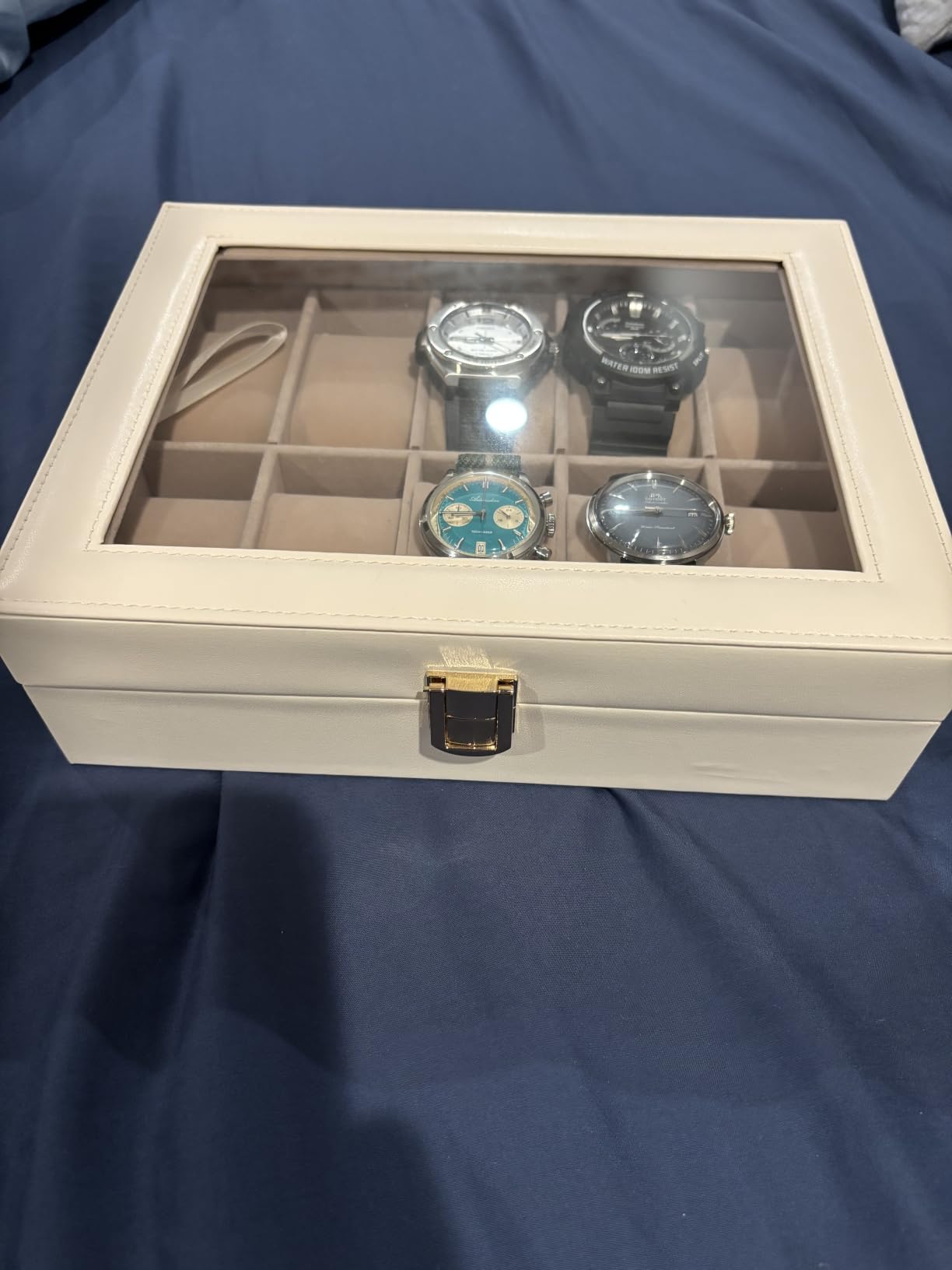 SONGMICS Watch Box, 12-Slot Watch Case Organizer with Large Glass Lid, Removable Pillows, Gift for Loved Ones, Black Synthetic Leather, Black Lining UJWB012B01 customer photo 1