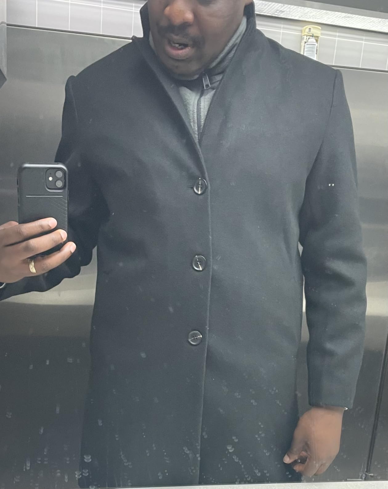 PASLTER Mens Trench Coat Slim Fit Mid Length Pea Coat Winter Overcoat customer photo 1
