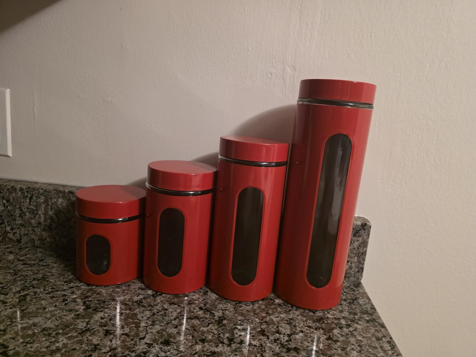 Quality Modern Red Stainless Steel Canister Set for Kitchen Counter with Glass Window & Airtight Lid - Food Storage Containers with Lids Airtight - Pantry Storage and Organization Set customer photo 1