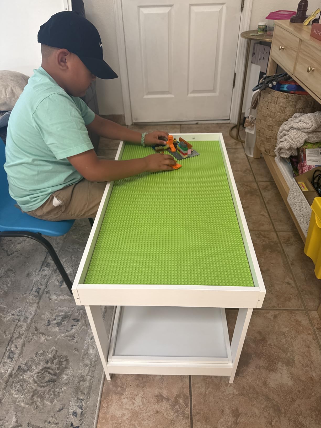 Costzon 2 in 1 Kids Activity Table w/Storage, Patented Building Block Table w/Board for Bricks Crafts Arts Draw, Children Solid Wood Play Table Desk for Preschool Toddler Boy & Girl Gift, Natural customer photo 1