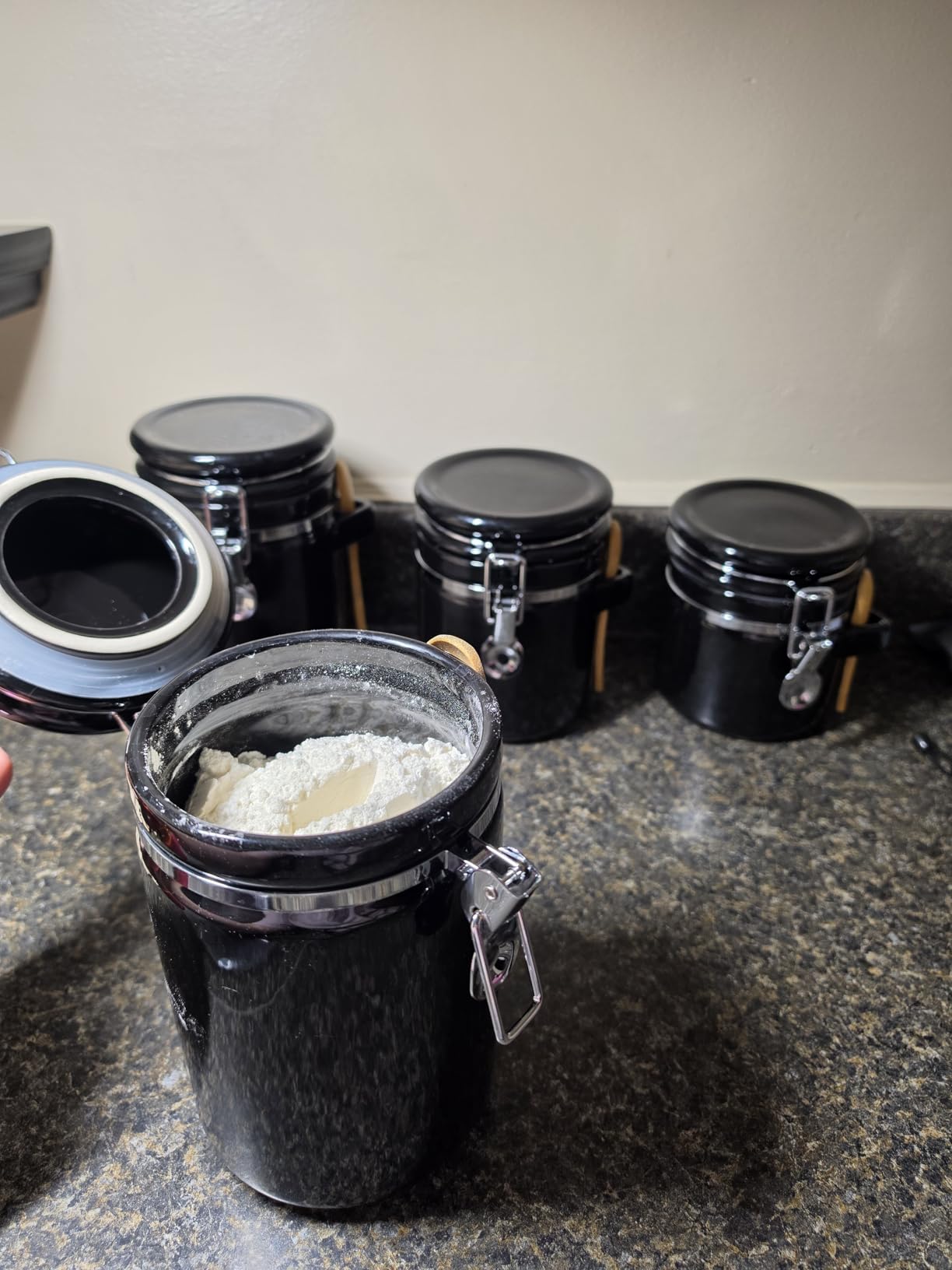 Home Intuition 4-Piece Ceramic Kitchen Canisters Set, Airtight Containers with Wooden Spoons Reusable Chalk Labels and Marker for Sugar, Coffee, Flour, Tea (Turquoise) customer photo 1