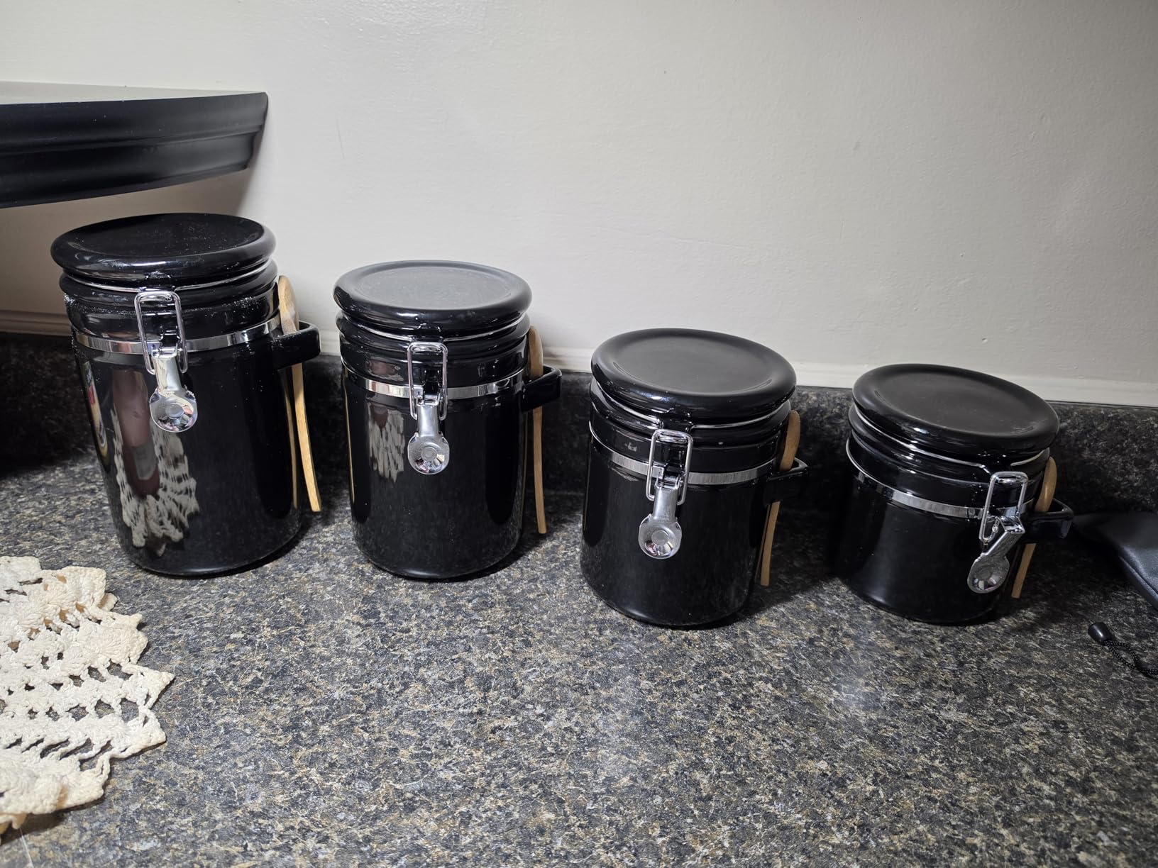 Home Intuition 4-Piece Ceramic Kitchen Canisters Set, Airtight Containers with Wooden Spoons Reusable Chalk Labels and Marker for Sugar, Coffee, Flour, Tea (Turquoise) customer photo 2