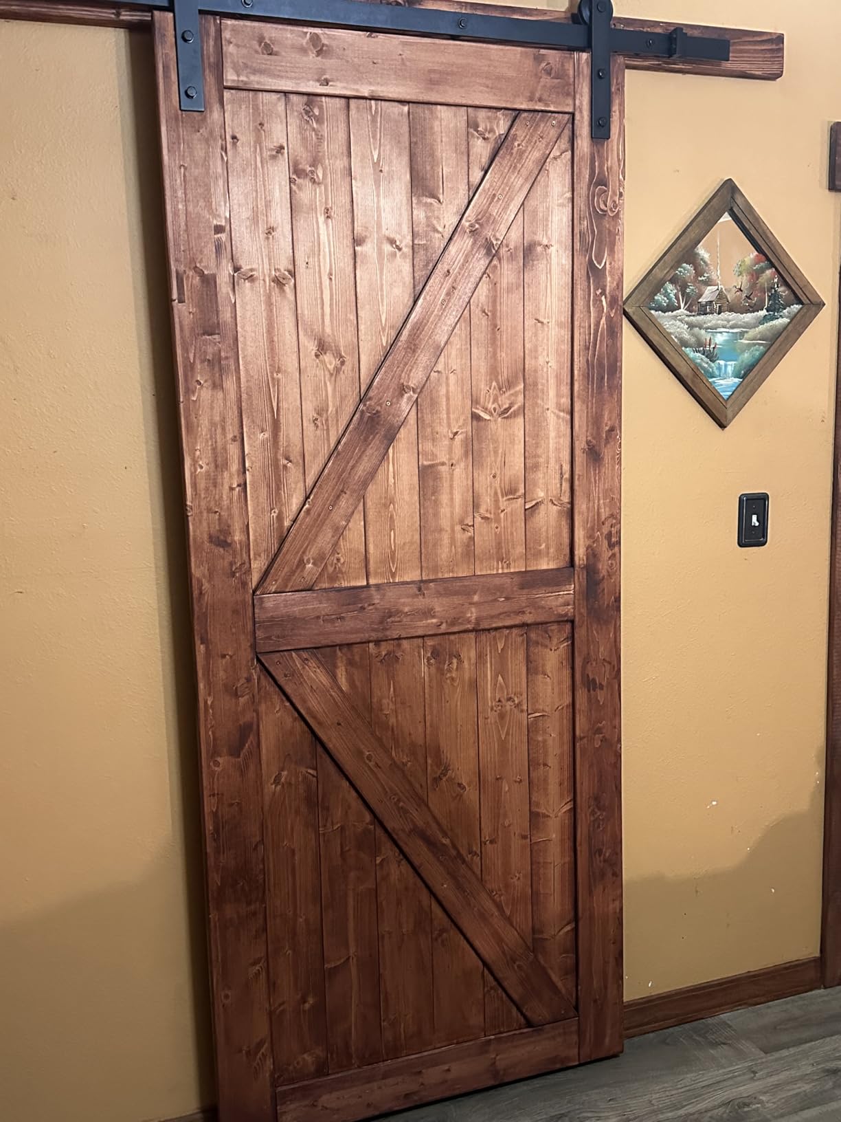 EaseLife 36in x 84in Sliding Barn Door with 6.6FT Barn Door Hardware Kit & Handle Included, Solid Spruce Wood Door, Assemblely Required, Stainable, K-Frame customer photo 1