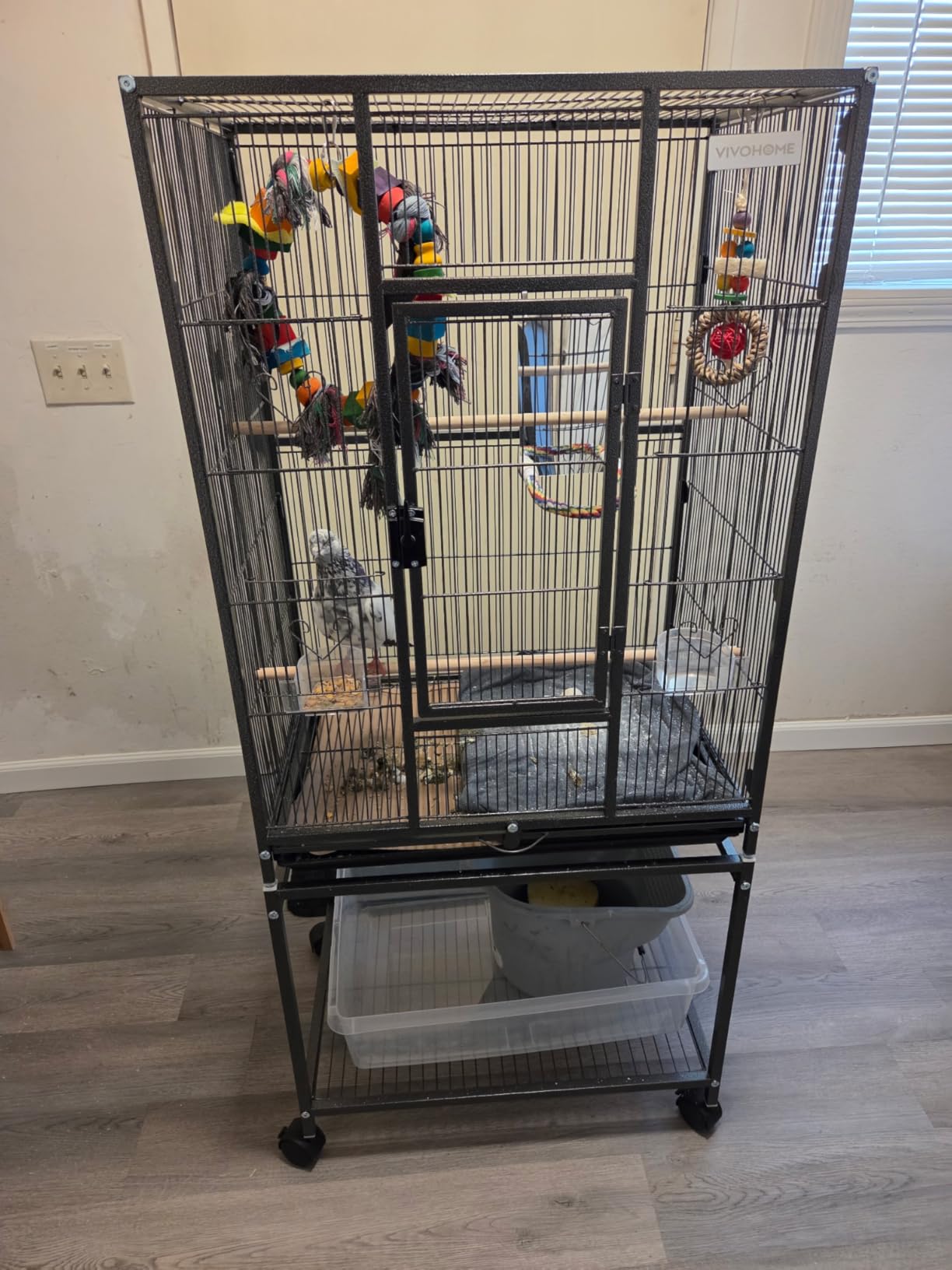 VIVOHOME 54 Inch Wrought Iron Large Bird Flight Cage with Rolling Stand for Parakeets Canaries Cockatiels Lovebirds Conures, Black customer photo 2
