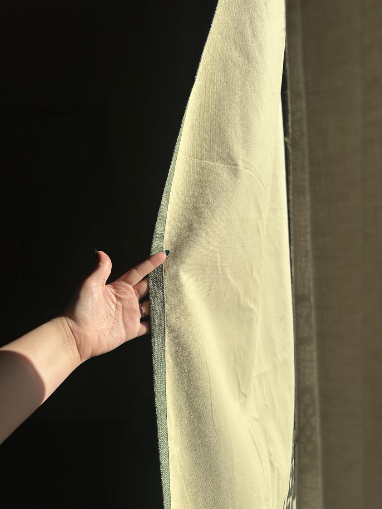 MIULEE 100% Blackout Linen Textured Curtains for Bedroom Solid Thermal Insulated Natural Beige Grommet Room Darkening Curtains & Drapes Luxury Decor for Living Room 52 x 84 Inch (2 Panels) customer photo 1