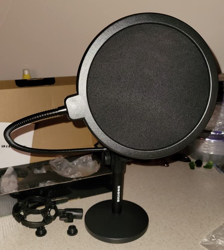 BILIONE Versatile Desktop Microphone Stand, Mic Stand Kit for Desk | 1.5lbs Weighted Base, Height adjustable, With Pop Filter, Shock Mount, Mic Clip, 5/8